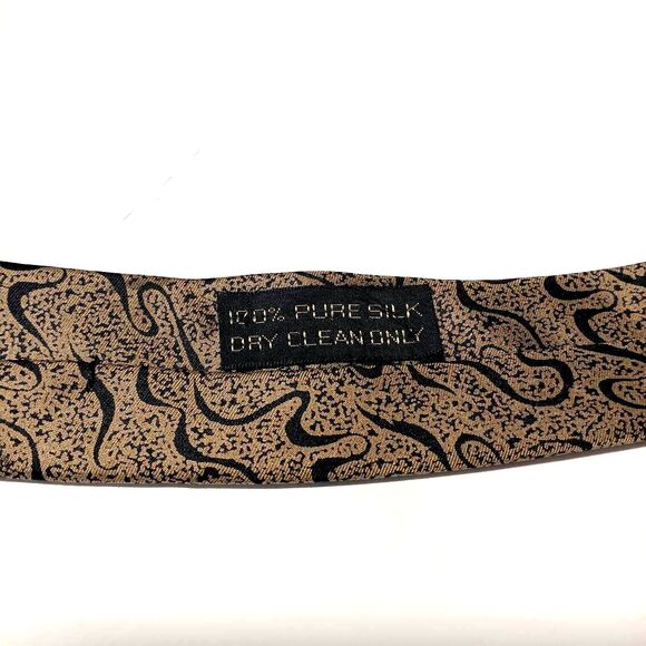 Vintage Giorgio Armani Abstract Pattern Pure Silk Tie Black Gold Stylish - Picture 4 of 6